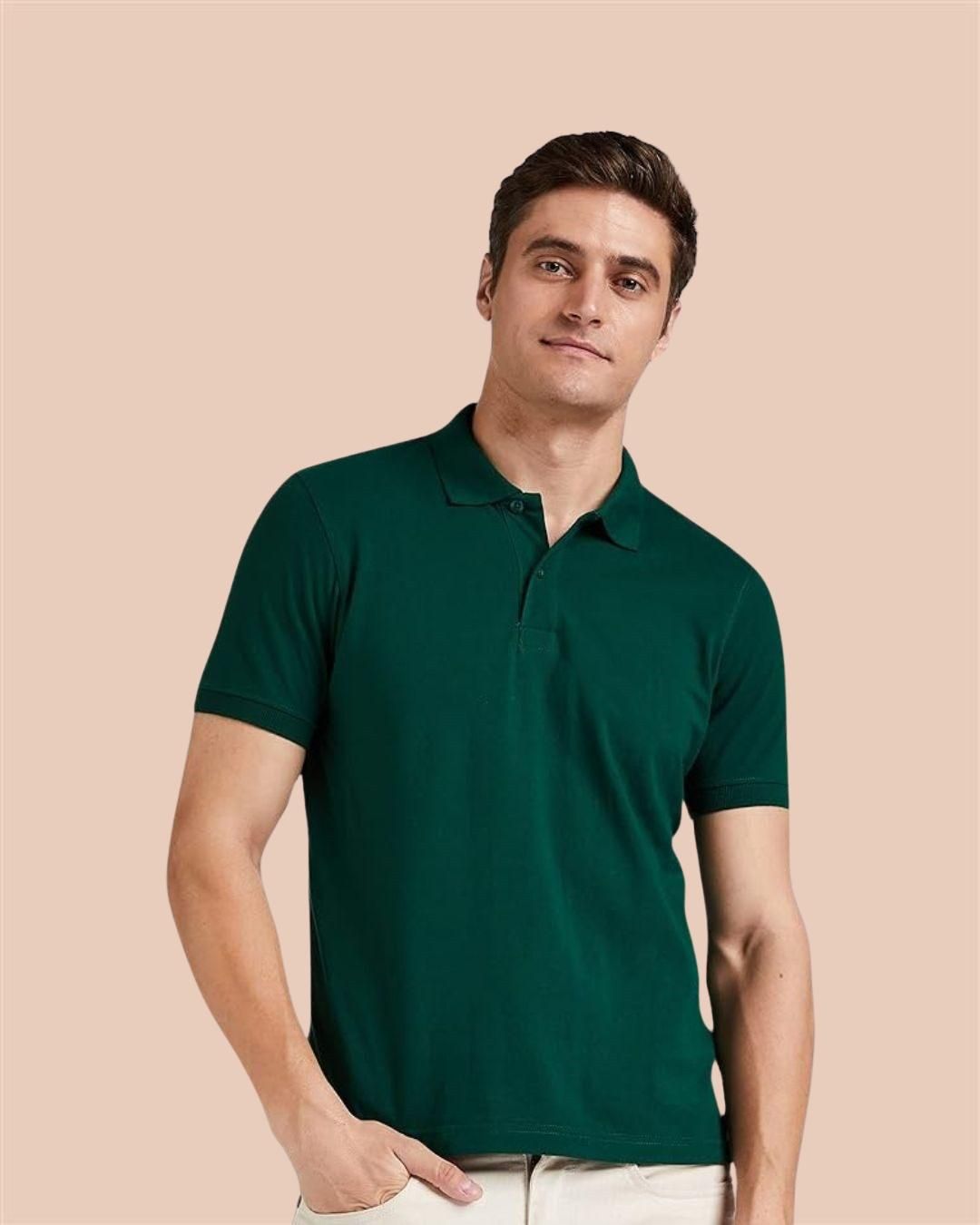 Cotton Blend Solid Half Sleeves Mens Polo T-Shirt